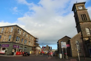 Scaffolding on East Clyde Street opposite the clock tower