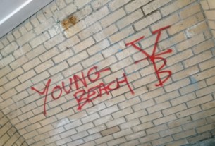 Kirkmichael Young Beach graffiti on a brick wall