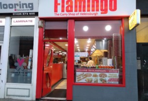 The shopfront of Flamingo restaurant, Helensburgh.
