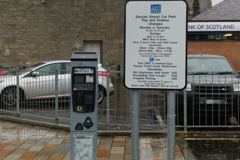 A parking ticket machine in Helensburgh's Sinclair Street car park