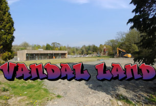 Vandal Land logo over a picture of Hermitage Park