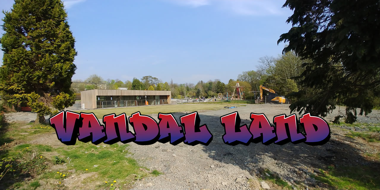 Vandal Land logo over a picture of Hermitage Park