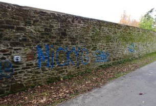 Graffiti on the Cenotaph wall at Hermitage Park