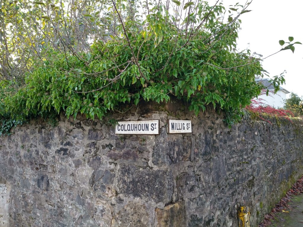 Contemporary street signs on the corner of Colquhoun Street and Millig Street, Helensburgh